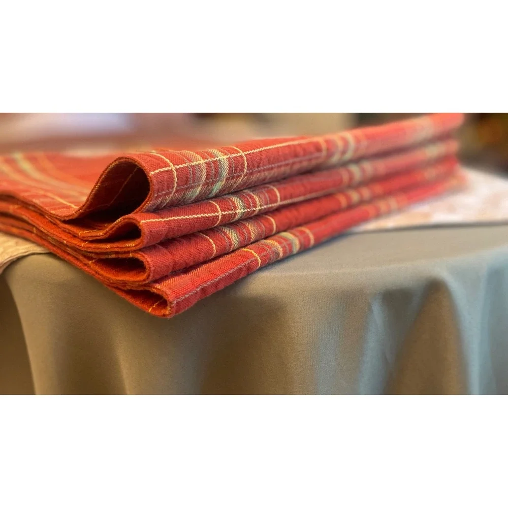 Red Plaid Woven Placemat Set Geometric Pattern Rectangular Table Mats
